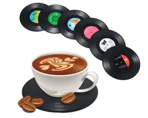 Vinyl Record Coaster 6pcs 1 Set ABS Record Cup Mat With Silicone Non-slip Ring Customs CD Coaster