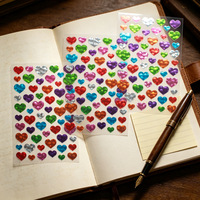 Autocollants Cœur d'Amour Laser Colorés Effet Dessin Animé Métallique Scintillant Brillant 3D pour Carnets Bullet, Cartes Blanches, Cartes Gouache et Albums Photo