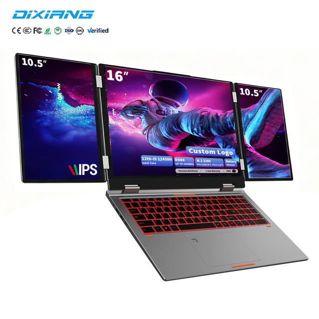 DIXIANG Wholesale 16"+10.5"+10.5" Triple Screen Laptop Intel Core I5-12450H 8GB RAM 512GB SSD Bulk Business Notebook for Office
