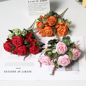 ลิชาว ช่อดอกกุหลาบประดิษฐ์ ดอกไม้ผ้าไหม สำหรับตกแต่งงานแต่งงานและบ้าน ช่อดอกไม้ 4 ก้าน - Product Image 1