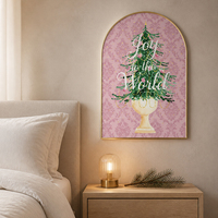 Cadre mural décoratif en alliage d'aluminium avec bordure dorée de qualité supérieure, design artistique, motif arbre de Noël rose, 12x15,75 pouces
