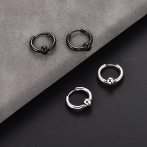 1 Par/2 Piezas de Pendientes de Aro Abatibles con Cuentas Circulares de Acero Inoxidable Negro, Pendientes de Botón de Alta Calidad, Estilo Punk Rock, Joyería para Oreja - Product Image 1