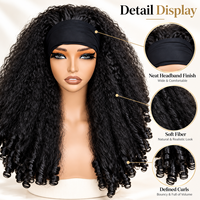 Perruque bandeau afro bouclée en gros pour femmes noires, sans colle, en fibre synthétique résistante à la chaleur, fabriquée à la machine, bonnet ajustable