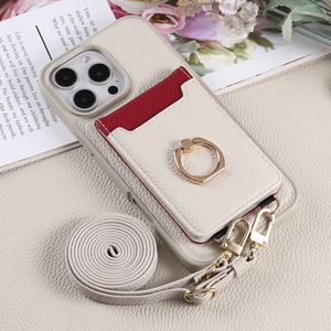 Portefeuille de luxe bandoulière chaîne en cuir lanière étui bandoulière anneau carte <span class=keywords><strong>coque</strong></span> de téléphone pour <span class=keywords><strong>IPhone</strong></span> 17 Pro Max 16E 15 14 13 - Product Image 1