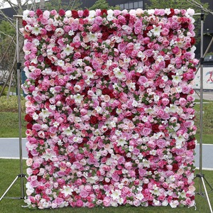 Customized Flower Wall Panel Backdrop 3D Silk Multicolor Rose Floral Wall <b>Artificial</b> Flower Wall for Wedding Party Decor - Product Image 4