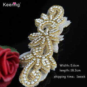 Le celebrità africane <span class=keywords><strong>Online</strong></span> cuciono a caldo su Applique in argento oro rosa con fiori di strass per WRA-304 di abbigliamento - Product Image 5