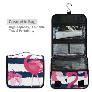 Trousse de Toilette Suspendue Tendance à Imprimé Flamant Rose en Tissu Sergé avec Crochet pour Voyage, Personnalisable en Gros - Product Image 4