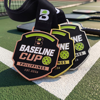 Médaille personnalisée en alliage de zinc émaillé avec logo, or, argent, bronze, en forme de bouclier, pour la compétition sportive de pickleball