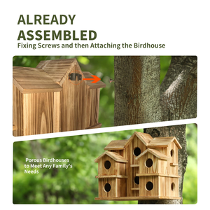 Casa para Pájaros de Madera con 10 Compartimentos, Nido Grande Multifamiliar para Colgar en el Jardín, para Pinzones y Pájaros Azules - Product Image 3