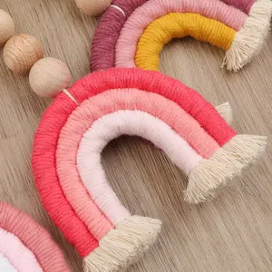 Teething Toys Safety Wooden Beads Rainbow Crochet Teether Rings Care Accessory Baby Shower Gifts