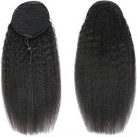 Queue de cheval en cheveux humains vierges longs ondulés, style afro crépu bouclé, avec cordon de serrage et clip, pour vente en gros