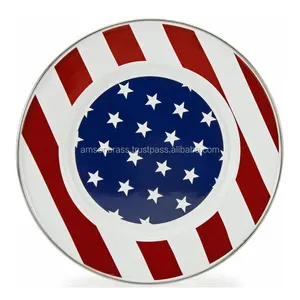 Forma rotonda USA bandiera stampata piastra di metallo piatti piatti per la casa e matrimonio articoli da tavola in vendita