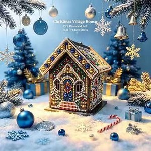 Kit Artistico Pittura <span class=keywords><strong>Diamante</strong></span> 3D Casa di Natale con Perle, Ornamenti Natalizi in Legno Fai da Te per Adulti e Bambini - Product Image 4