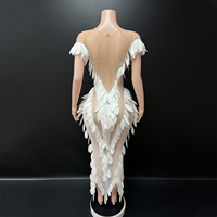 Robe blanche à feuilles, sexy, style cocktail, avec sequins, pour chanteuses, tenue de scène