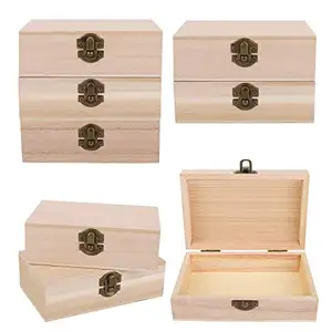 Незаконченная сосновая деревянная коробка с откидной крышкой ящики с сокровищами с фиксирующей застежкой украшают деревянные ящики для рукоделия