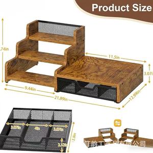 Estante de madera para almacenamiento de café con base para soporte de café, estante de 3 niveles para jarabes, estante de almacenamiento de condimentos para barra de café - Product Image 4