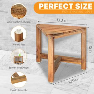 Tabouret de salle de bain en bois d'acacia massif Lixin, 35x30x27cm, siège de douche d'angle avec pieds antidérapants pour le bain et le rasage - Product Image 4