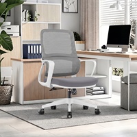 Chaise de bureau ergonomique moderne et minimaliste en maille, cadre blanc, base pivotante réglable en hauteur pour bureau, maison, étude, réunions