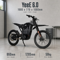 Moto tout-terrain électrique 59 kg, hauteur de selle 860 mm, empattement 1285 mm, pneus 70/100-19, guidon 79 cm, freins à 2 pistons, YeeE 6.0