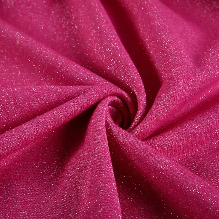 Lurex-tela de algodón y poliéster con capucha, tejido de punto jmetalizado rosa, tela francesa de algodón y poliéster reciclada, oferta