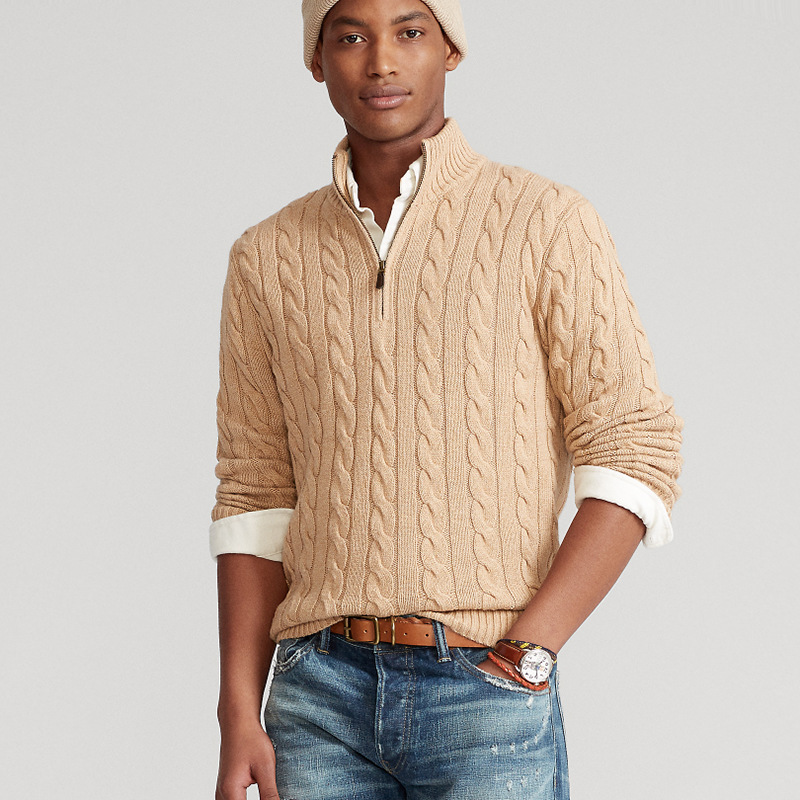 FLN Luxury Knitted Heavy Weight 1/4 Zip up Sweater Custom Jacquard Cardigan Men's Oversized Sweater