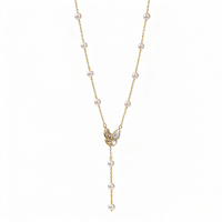 Collier Papillon Étoilé avec Pendentif Demi-Zircon Demi-Coquillage Naturel, Perle d'Eau Douce Naturelle 5-6mm, Chaîne Réglable, Bijou Tendance