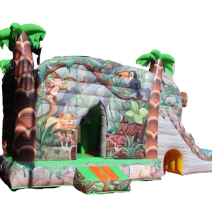 Khỉ và cây dừa chủ đề kết hợp nhà nảy bơm hơi với cầu trượt nước với bể bơi khổng lồ cho trẻ em - Product Image 1