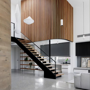 Foshan Factory'<strong>s</strong> Modern Indoor Iron Steel Straight <strong>Stairs</strong> New Style Wood Staircase with Glass Railing for Villa and Apartment - Product Image 1