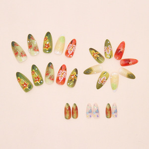 <span class=keywords><strong>Faux</strong></span> ongles à presser de luxe en amande, 24 pièces, motif floral 3D, kit d'emballage pour la revente en gros et les entreprises - Product Image 5