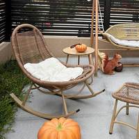 Fauteuil à bascule moderne en corde tressée PU avec coussin en velours, structure en acier carbone, chaise à bascule durable pour la maison, le bureau et le salon