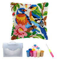 Kit de coussin en crochet floral à motif d'oiseaux Veirousa pour adultes débutants, housse de coussin faite à la main, matériel de broderie DIY, sac