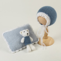 Accessoires de photographie pour nouveau-nés, bonnet en angora tricoté, oreiller, mini poupée ours en peluche, accessoires de photographie pour studio de bébé