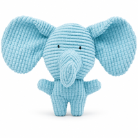 Peluche Éléphant Bleu en Velours Côtelé, Jouet Sonore Double Effet Froissé et Couineur, Rembourrage Coton PP, 18x24cm, Doux, Cuddly et Léger pour Chiens
