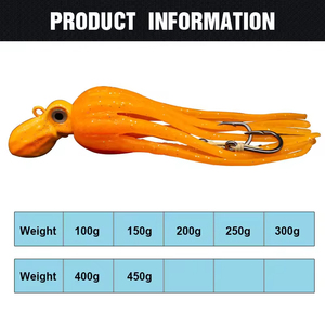 Leurre souple en forme de jupe de poulpe lourd de 100g-450g avec tête plombée et hameçon, pour la pêche au calamar en eau salée, en haute mer, en eaux profondes, pour la pêche au gros gibier - Product Image 3