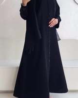 Abaya noire de luxe du Golfe, vêtements arabes islamiques de Dubaï, abaya ouverte noire de luxe avec strass pour l'Aïd Ramadan