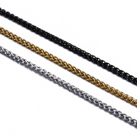 Chaîne en acier inoxydable en gros : Chaîne Chopin, Chaîne queue de renard, Chaîne Singapour, Chaîne à maillons tressés de 3 à 6 mm, plusieurs largeurs, pour collier