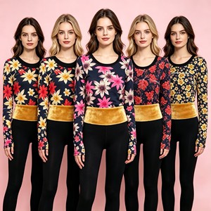 Camiseta térmica de mujer SJ011 con estampado floral y forro polar, <span class=keywords><strong>cuello</strong></span> <span class=keywords><strong>redondo</strong></span>, cálida, informal, para mujer, 2.95 dólares. - Product Image 4