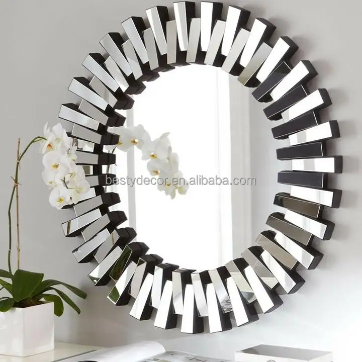 3D тщеславие Восход цветов на молнии дизайн Коническое стекло круглый современный экологичный настенный Декор зеркало
