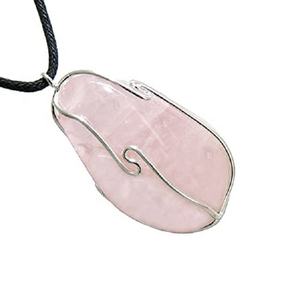 High quality <b>rose</b> <b>quartz</b> Wire Wrapped Pendant Classic Style <b>Quartz</b> Crystal Tumbled Pebble Gemstone Necklace Healing Stone - Product Image 3