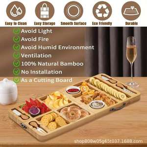 Bamboo Foldable Cheese Board 11.42x22.83 In Magnetic <b>Knife</b> <b>Holder</b> Portable Serving Tray With Dividers For Snacks And Nuts - Product Image 5