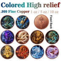 Pièce de monnaie en cuivre pur 999 de 5 oz, série Dragon, couleur haute définition, effet UV 3D, édition collector