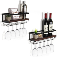 Élégant support de rangement pour le vin de comptoir en bois rustique support mural porte-verres à vin porte-bouteille décor porte-verres à vin suspendu