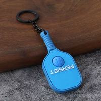 Porte-clés mousqueton pour raquette de pickleball, design 3D de dessin animé, en caoutchouc et alliage de zinc, impression UV, écologique, durable, thème sportif