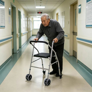 Four Wheel Lightweight <b>Walker</b> With Brakes And Seat For <b>Elderly</b> Outdoor Use - Product Image 3