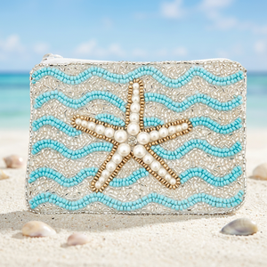Monedero de algodón hecho a mano con cuentas, diseño de estrella de mar bordada, bolsa cuadrada de colores mixtos, ideal como regalo o recuerdo de boda. - Product Image 2