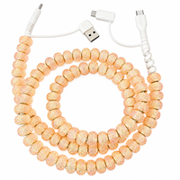 Kabel Charger HP 4 in 1 Champagne Rhinestone Berhias Manik-manik USB Type C Multi Charging Cable Kabel Transfer Data Kristal