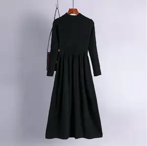 2024 hiver automne femmes casual robe couleur unie taille serrée demi col haut à manches longues Simple élégant pull bas jupe