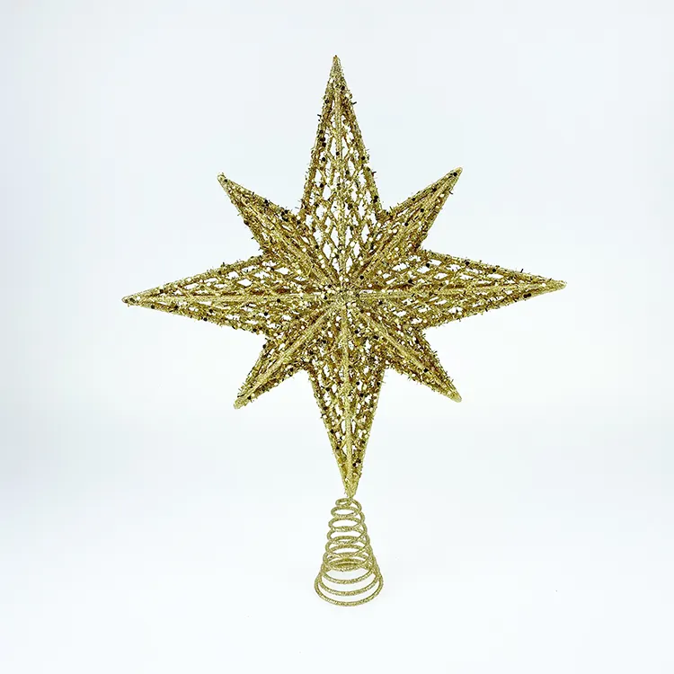 2023Hot Selling Golden Plastic Diamond Octagonal Tree Top Star Celebrate Christmas Supplies