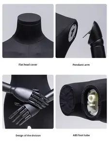 Maniquí de Exhibición de Ropa al por Mayor, Negro, de Medio Cuerpo, de Lino, para Tienda de Ropa - Product Image 5