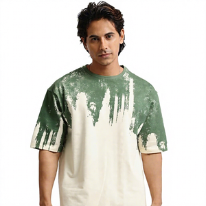 Men's 100% Cotton Loose Knitted Crew Neck T-Shirt Washed Solid Front Graphic Short Sleeve Casual Streetwear Soft Custom Logo - Product Image 1